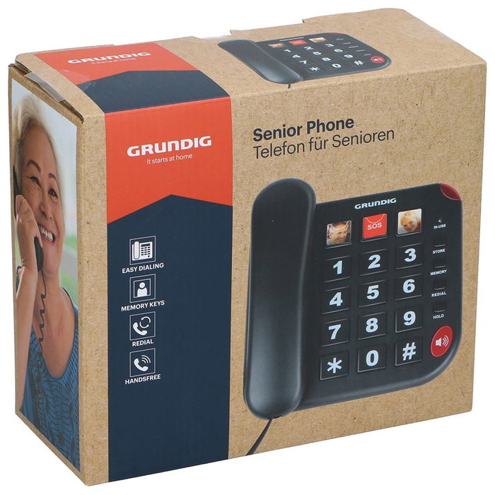 Grundig Senior Téléphone avec Mains Libres et Contacts d'Urgence, 19 x 17,5 x 8 cm