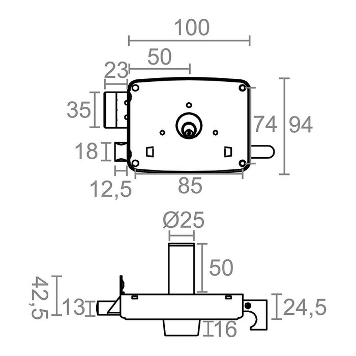 Serrure en applique Micel Acier Droite 50 x 100 mm