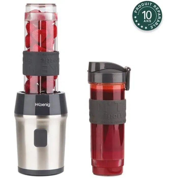 H.Koenig Mini Blender SMOO9 - 300 W - Capacité 570 ml - Noir - 2 Gourdes Incluses - Sans BPA - Pour Smoothies
