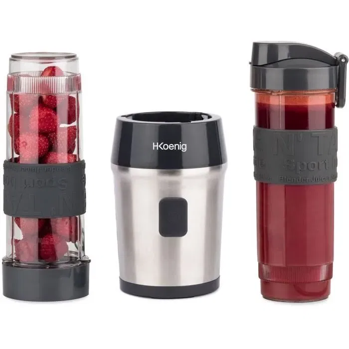 H.Koenig Mini Blender SMOO9 - 300 W - Capacité 570 ml - Noir - 2 Gourdes Incluses - Sans BPA - Pour Smoothies