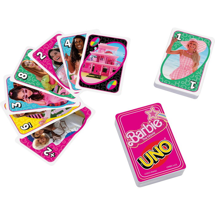 Mattel UNO Hpy59 - Jeu de Cartes Barbie The Movie - Version Multilingue (Anglais, Français, Allemand, Italien, Portugais, Espagnol) - À Partir de 7 Ans