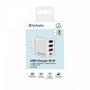 Verbatim - Chargeur mural USB 30W 4 ports - 1 USB-C PD 20W, 1 USB-A QC 3.0, 2 USB-A 10W - Prise fixe EU - Noir