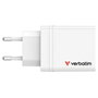 Verbatim - Chargeur mural USB 30W 4 ports - 1 USB-C PD 20W, 1 USB-A QC 3.0, 2 USB-A 10W - Prise fixe EU - Noir