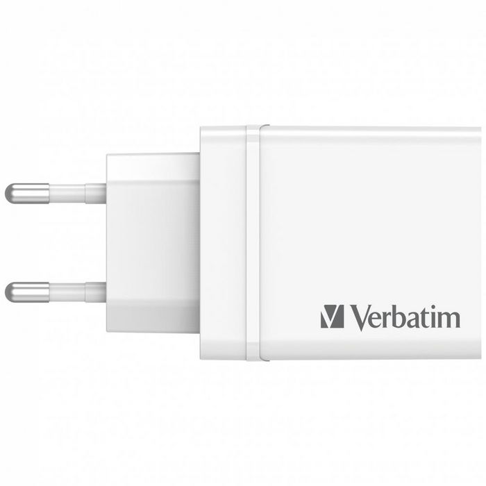 Verbatim - Chargeur mural USB 30W 4 ports - 1 USB-C PD 20W, 1 USB-A QC 3.0, 2 USB-A 10W - Prise fixe EU - Noir
