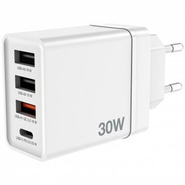 Verbatim - Chargeur mural USB 30W 4 ports - 1 USB-C PD 20W, 1 USB-A QC 3.0, 2 USB-A 10W - Prise fixe EU - Noir