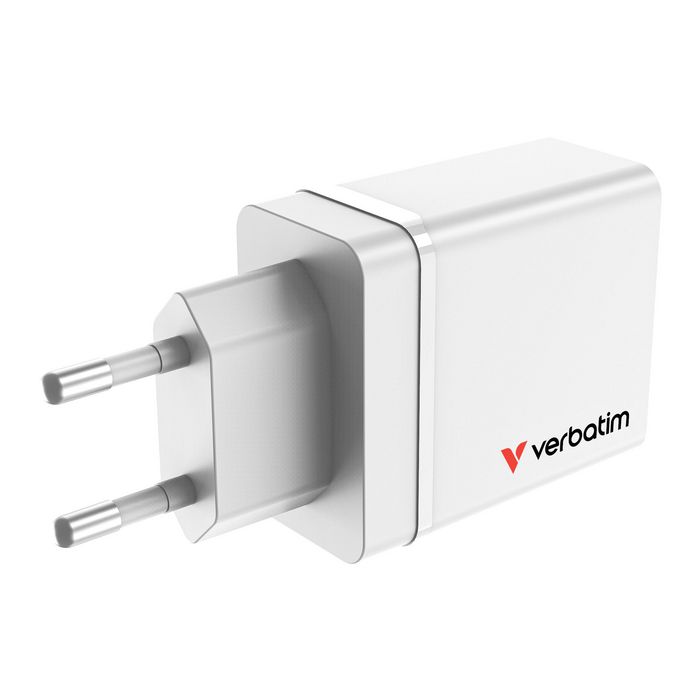 Verbatim - Chargeur mural USB 30W 4 ports - 1 USB-C PD 20W, 1 USB-A QC 3.0, 2 USB-A 10W - Prise fixe EU - Noir