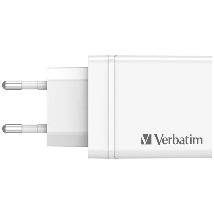 Verbatim Chargeur Mural 30W 4 Ports avec USB-C PD 20W et USB-A QC 3.0, Noir
