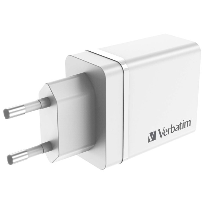 Verbatim Chargeur Mural 30W 4 Ports avec USB-C PD 20W et USB-A QC 3.0, Noir