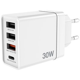 Verbatim Chargeur Mural 30W 4 Ports avec USB-C PD 20W et USB-A QC 3.0, Noir