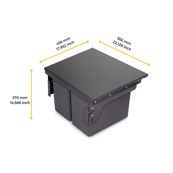 Emuca Bac de tri sélectif pour montage latéral sur meuble de cuisine Recycle 2x24litres, Acier, Plastique gris anthracite