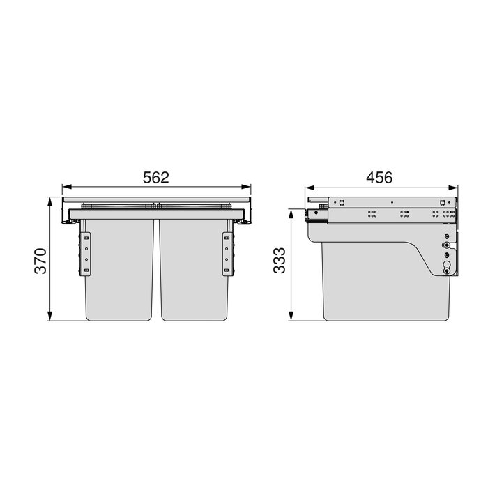 Emuca Bac de tri sélectif pour montage latéral sur meuble de cuisine Recycle 2x24litres, Acier, Plastique gris anthracite