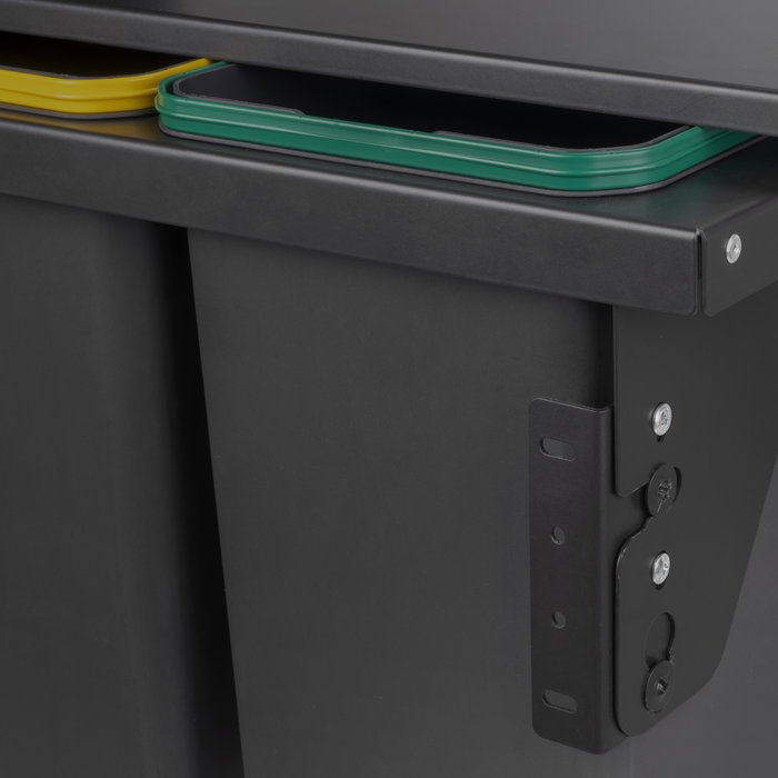 Emuca Bac de tri sélectif pour montage latéral sur meuble de cuisine Recycle 2x24litres, Acier, Plastique gris anthracite