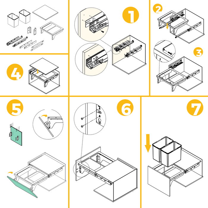 Emuca Bac de tri sélectif pour montage latéral sur meuble de cuisine Recycle 2x24litres, Acier, Plastique gris anthracite