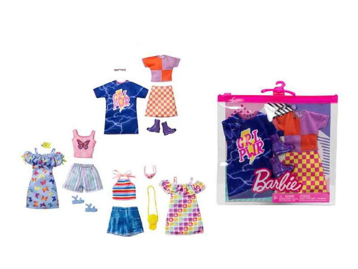 Mattel - Pack de robes et accessoires pour poupée Barbie, looks de mode - Modèles assortis, jeu en espagnol/portugais, à partir de 3 ans