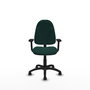 Chaise de bureau Algarra avec mécanisme de contact permanent de base, revêtue de similicuir vert bouteille. Équipée d'un piètement en polyamide noir, d'accoudoirs 2D et de roulettes autobloquantes
