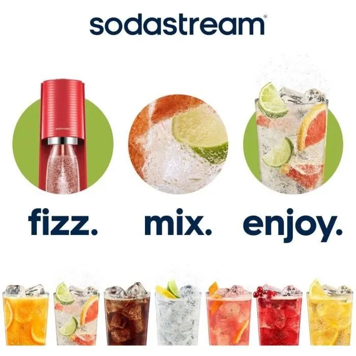 SodaStream Terra - Machine à eau gazeuse et soda, couleur Rouge, 1 bouteille isotherme lavable au lave-vaisselle, fournie avec cylindre de CO2 pour environ 60L