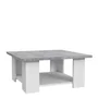 PILVI - Table basse contemporaine, design épuré, plateau blanc et béton gris clair, dimensions L 67 x P 67 x H 31 cm avec étagère inférieure