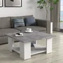 PILVI - Table basse contemporaine, design épuré, plateau blanc et béton gris clair, dimensions L 67 x P 67 x H 31 cm avec étagère inférieure