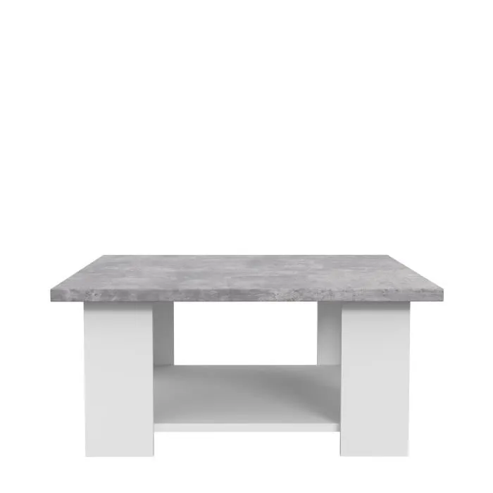 PILVI - Table basse contemporaine, design épuré, plateau blanc et béton gris clair, dimensions L 67 x P 67 x H 31 cm avec étagère inférieure