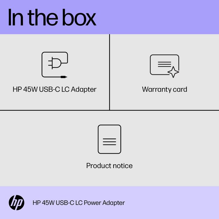 HP Adaptateur d'alimentation 45 W USB-C LC - Bloc chargeur compact pour HP Chromebook via port USB-C