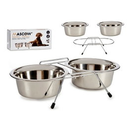 MASCOW Set de 2 mangeoires en acier de 2600ml argent