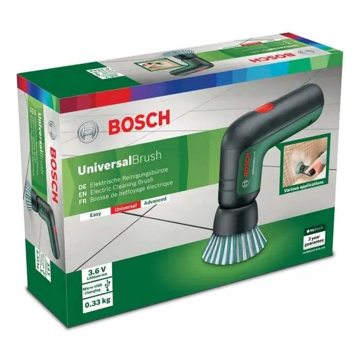 Bosch UniversalBrush - Brosse électrique multifonction sans fil USB 3,6V pour nettoyage de surfaces (carrelage, cuisinière, casseroles)
