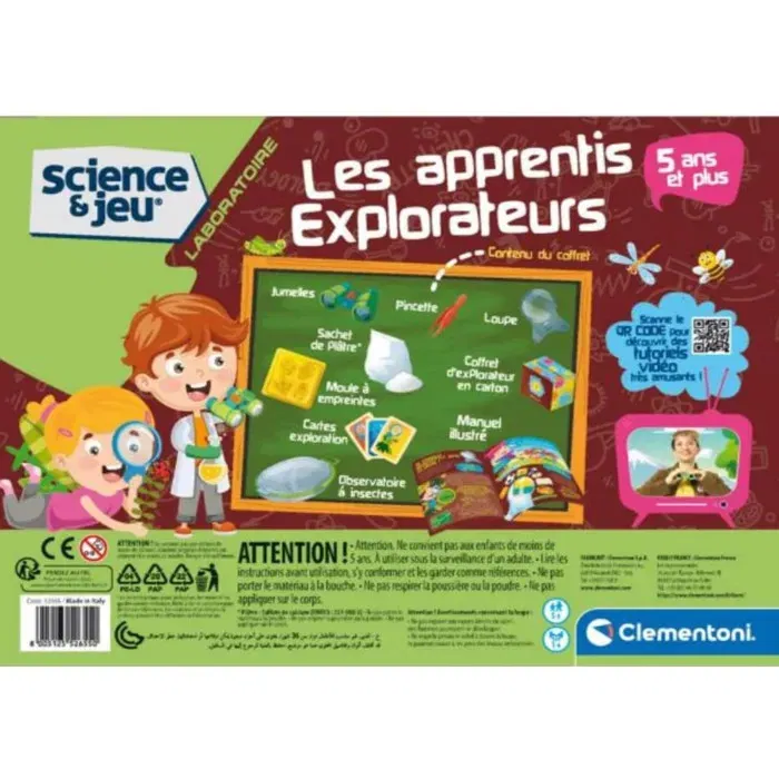 Clementoni - Les Apprentis Explorateurs - Coffret de Découverte avec Jumelles, Loupe, Moule à Empreintes et Plâtre - Jeu Éducatif Scientifique