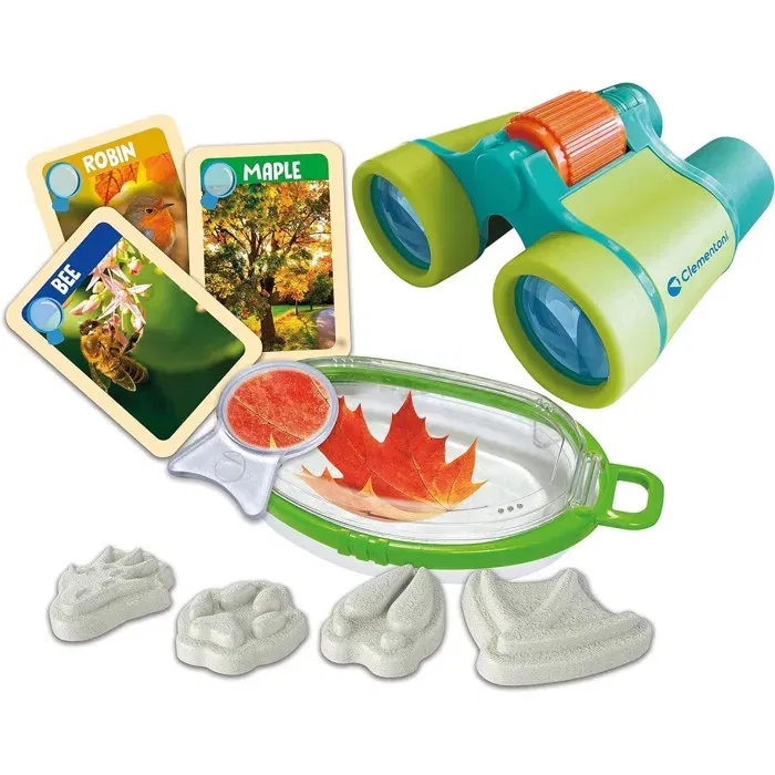Clementoni - Les Apprentis Explorateurs - Coffret de Découverte avec Jumelles, Loupe, Moule à Empreintes et Plâtre - Jeu Éducatif Scientifique