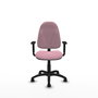 Chaise de bureau Algarra avec mécanisme de contact permanent de base, recouverte de tissu rose. Équipée d'une base en polyamide noir, d'accoudoirs 1D et de roulettes en nylon de 50 mm.