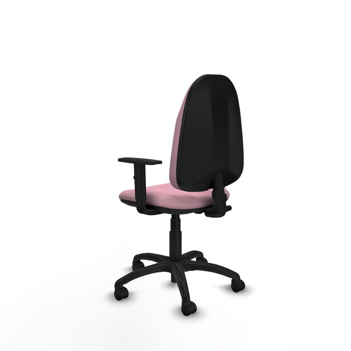 Chaise de bureau Algarra avec mécanisme de contact permanent de base, recouverte de tissu rose. Équipée d'une base en polyamide noir, d'accoudoirs 1D et de roulettes en nylon de 50 mm. Chaise de bureau Algarra avec mécanisme de contact permanent de base, recouverte de tissu rose. Équipée d'une base en polyamide noir, d'accoudoirs 1D et de roulettes en nylon de 50 mm.