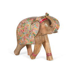 GINER Y COLOMER - Figure Décorative Éléphant en Bois Sculpté Main - 65 cm de Hauteur - Multicolore avec Incrustations