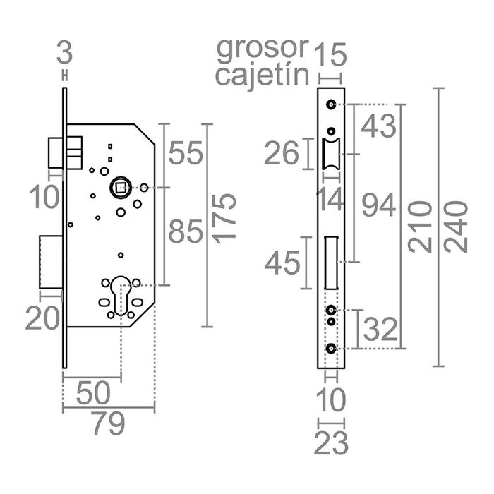 Serrure à mortaiser Micel Acier 85 mm