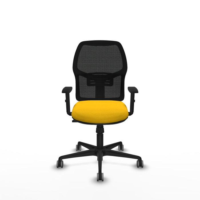 Chaise Alfera Synchro 4 positions tissu Jaune Maille Noir Base en nylon noir Accoudoir 1D Sans appui-tête Roulettes 65mm pour moquette Chaise Alfera Synchro 4 positions tissu Jaune Maille Noir Base en nylon noir Accoudoir 1D Sans appui-tête Roulettes 65mm pour moquette