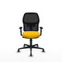 Chaise Alfera Synchro 4 positions tissu Jaune Maille Noir Base en nylon noir Accoudoir 1D Sans appui-tête Roulettes 65mm pour moquette