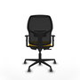Chaise Alfera Synchro 4 positions tissu Jaune Maille Noir Base en nylon noir Accoudoir 1D Sans appui-tête Roulettes 65mm pour moquette