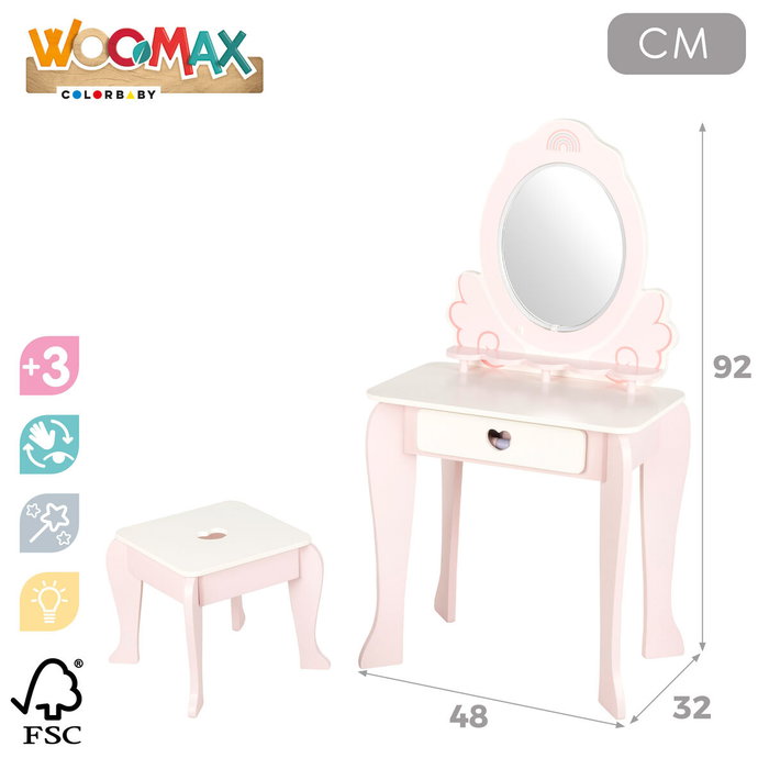 Color Baby Woomax-Tocador en bois avec lumière et accessoires 48x32x92cm Color Baby Woomax-Tocador en bois avec lumière et accessoires 48x32x92cm