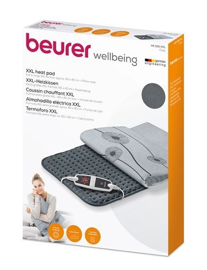 Beurer HK-125-XXL Coussin chauffant électrique gris Marengo doux au toucher 40x60 cm pour soulager les douleurs musculaires