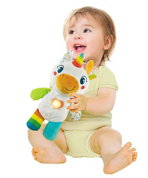 Clementoni Peluche Éducative Licorne pour Bébé, avec Mélodies, Chansons, Apprentissage des Lettres, Nombres et Couleurs, Multisensorielle, Dès 6 Mois - Réf. 55500 Baby