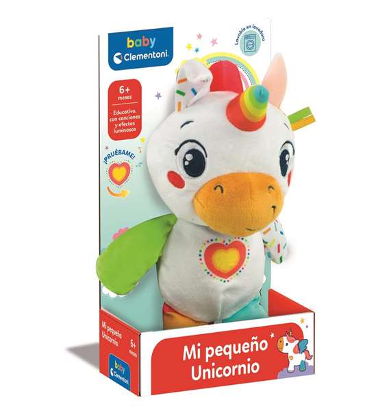 Clementoni Peluche Éducative Licorne pour Bébé, avec Mélodies, Chansons, Apprentissage des Lettres, Nombres et Couleurs, Multisensorielle, Dès 6 Mois - Réf. 55500 Baby