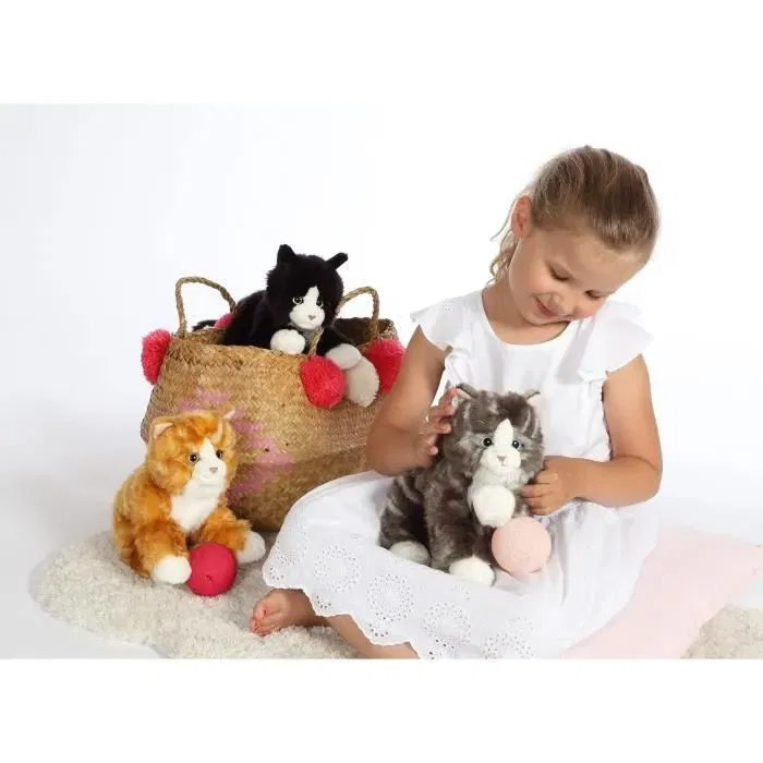 Gipsy Toys Chat Mimiz Peluche Réaliste Noir et Blanc 28 cm - Peluche Chat pour Enfants et Adultes