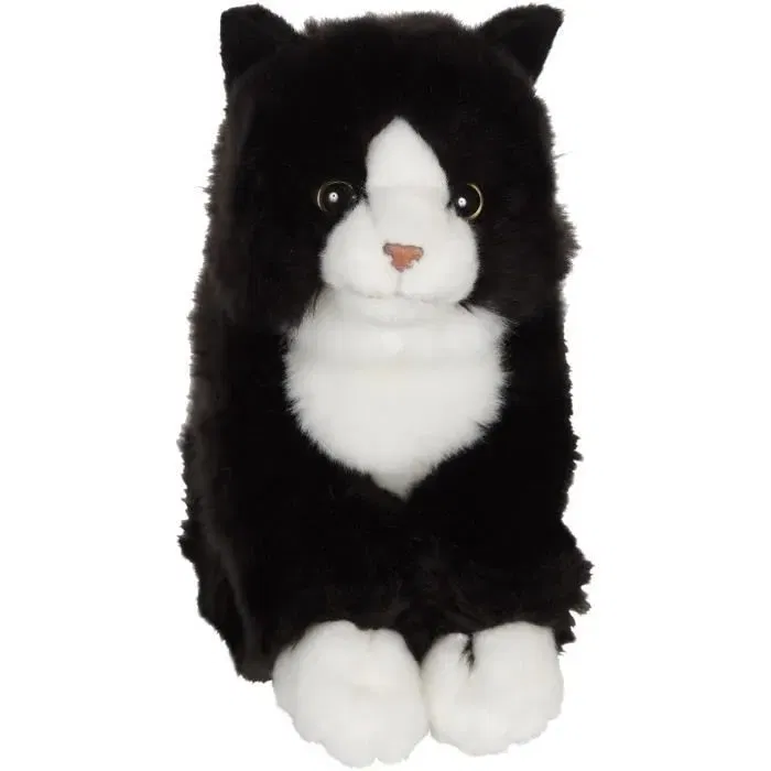 Gipsy Toys Chat Mimiz Peluche Réaliste Noir et Blanc 28 cm - Peluche Chat pour Enfants et Adultes
