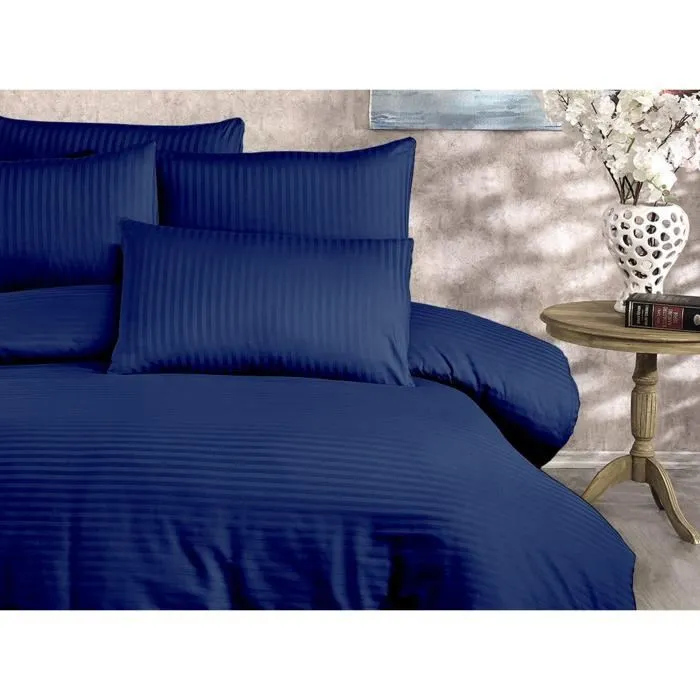 Parure de lit 1 housse de couette 220 x 240 cm + 2 taies 60 x 60 cm - 80% coton 20% polyester - Bleu - 229 fils - Lavable 30°C