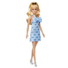 Barbie - Poupée Barbie Fashionistas HYT93 - Robe Dos Nu Bleu Layette avec Noeud Papillon - Pour Enfants à partir de 3 Ans