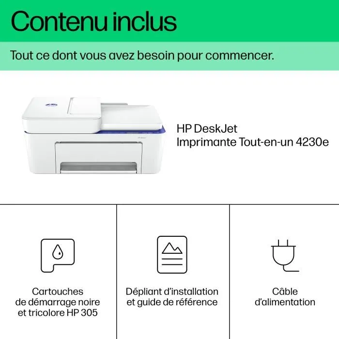 HP Imprimante tout-en-un Deskjet 4230e Jet d'encre Couleur Copie Scan 3 mois de Tinta Instantanée Inclus HP+