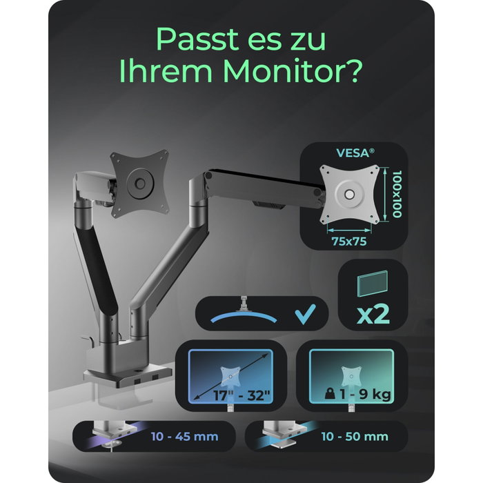 Icy ICY BOX IB-MS524-T Bras de moniteur pour 2 écrans jusqu'à 32 pouces