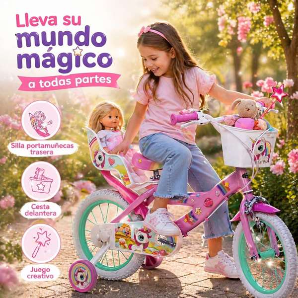 Toimsa Bicicleta 14" Licorne pour enfants de 4 à 6 ans, vélo fille avec design licorne, couleur rose