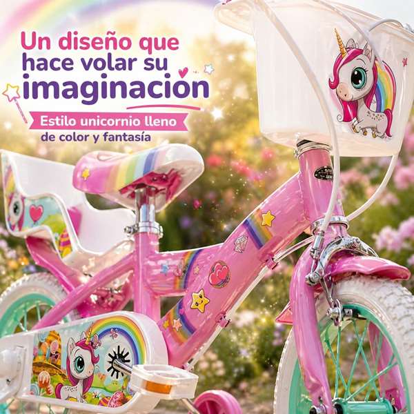 Toimsa Bicicleta 14" Licorne pour enfants de 4 à 6 ans, vélo fille avec design licorne, couleur rose