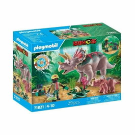 Playmobil Tricératops avec bébé et explorateur, Dinos, 29 pièces