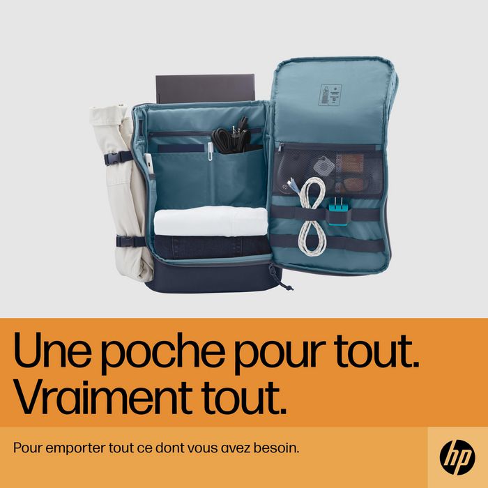 HP Sac à dos Travel pour ordinateur portable 15,6 pouces, 25 litres, compartiment extensible, gris acier, fabriqué en plastique recyclé