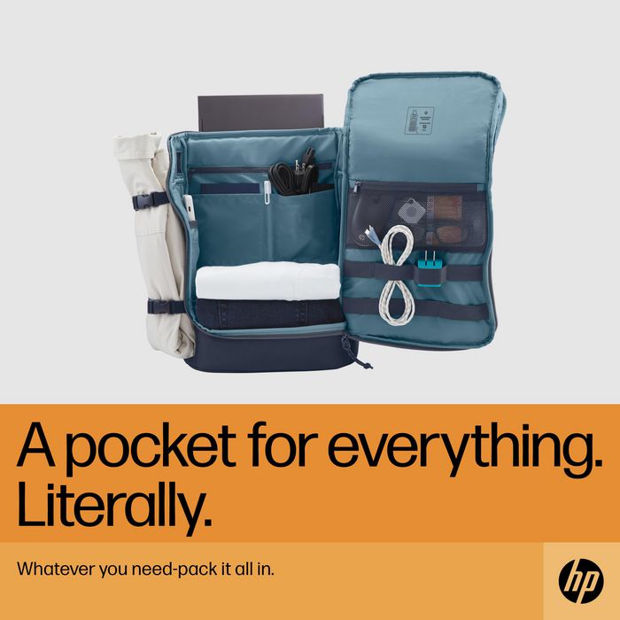 HP Sac à dos Travel pour ordinateur portable 15,6 pouces, 25 litres, compartiment extensible, gris acier, fabriqué en plastique recyclé